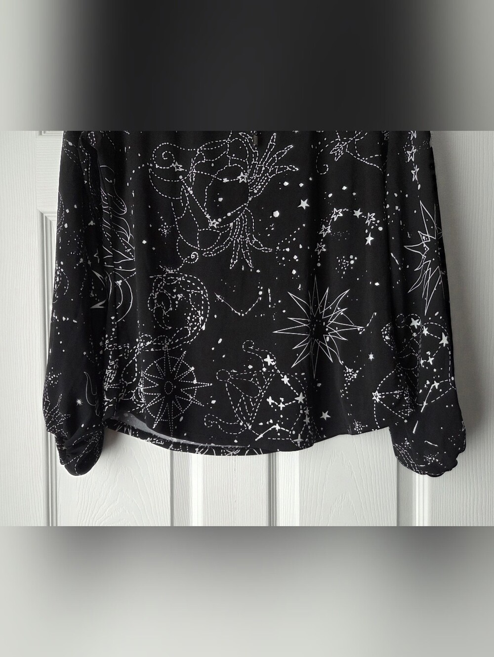 White House Black Market Black Star & Constellation Tie-Neck Blouse - Picture 6 of 10